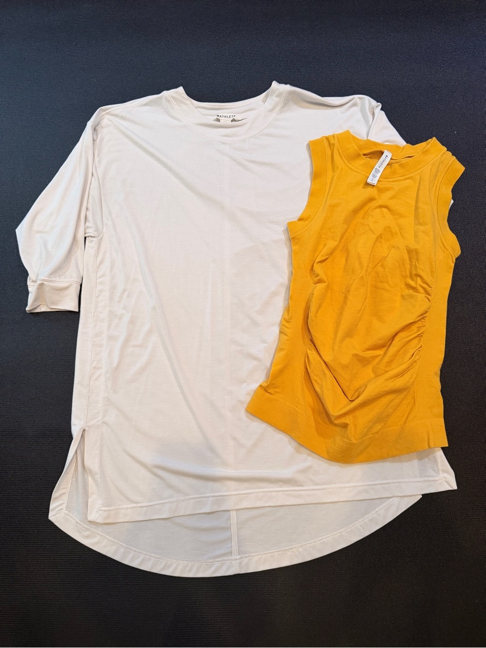 Athleta Mustard Yellow Sleeveless Tank Top and White Tunic